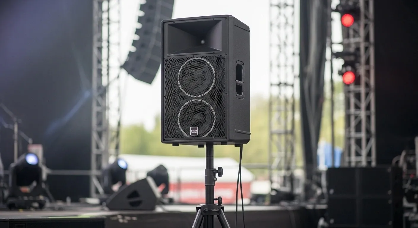 Point source speaker on stage setup.
