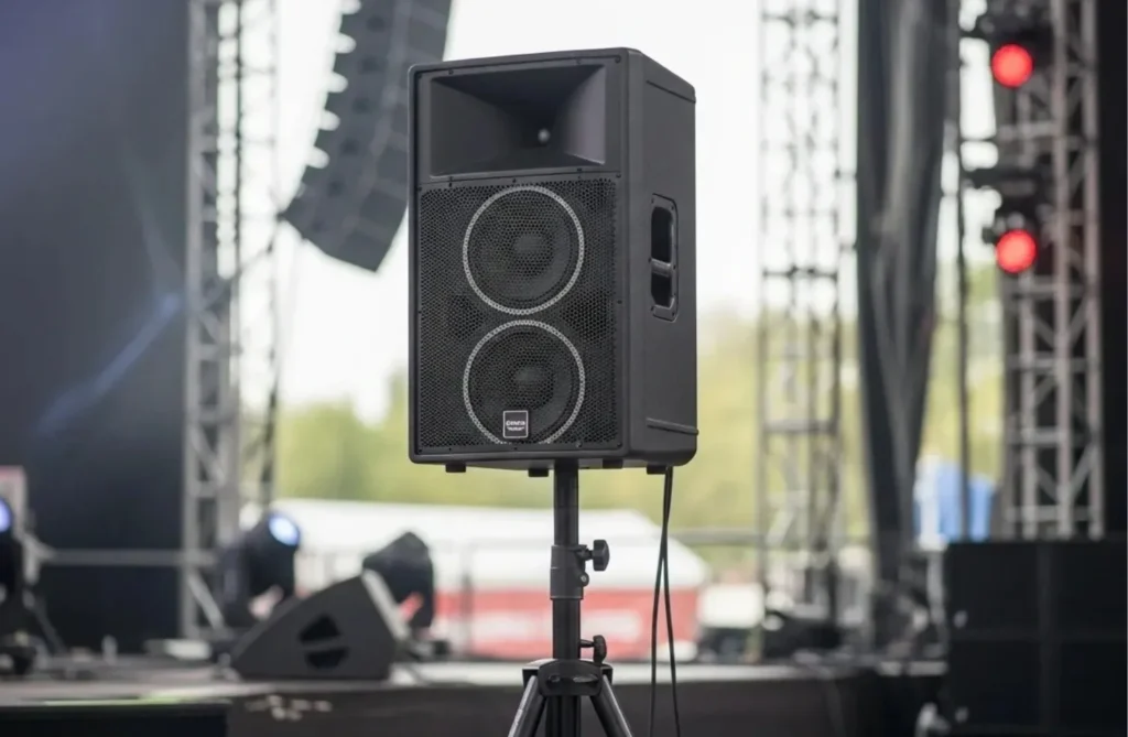 Point source speaker on stage setup.