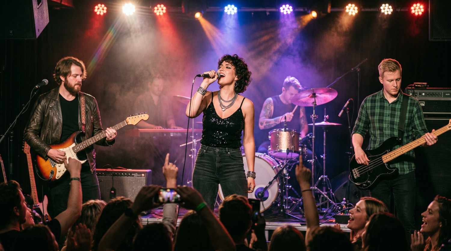 Dynamic live band performance for AV production Sydney reception venue needs.